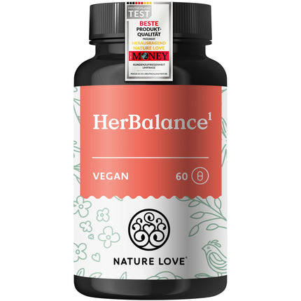 NATURE LOVE® HerBalance sievietēm - 60 kapsulas - ar vaislas ogām, magniju, B6 vitamīnu hormonu līdzsvaram, folskābi - vegāns, augsta deva, laboratoriski pārbaudīts