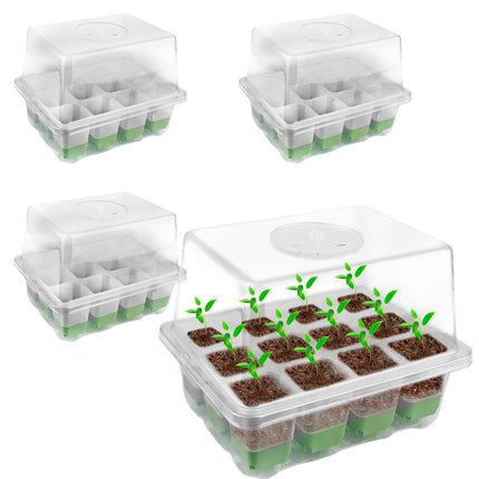 BYZESTY iekštelpu siltumnīcas pavairotājs, 4 gabali 48 šūnu mini siltumnīcas pavairošanas komplekts ar paceltu vāku, audzēšanas plāksnes poda plāksne, stādu sākuma paplātes, siltumnīca stādiem