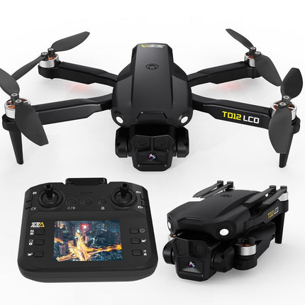 Toladrone TD12LCD drons ar kameru, drons ar LCD ekrānu, tālvadības pulti, bezsuku motora drons, optiskās plūsmas pozicionēšanas droni bērniem, RC kvadrokopters pieaugušajiem