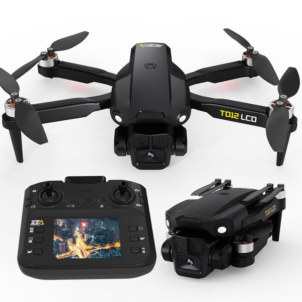 Toladrone TD12LCD drons ar kameru, drons ar LCD ekrānu, tālvadības pulti, bezsuku motora drons, optiskās plūsmas pozicionēšanas droni bērniem, RC kvadrokopters pieaugušajiem