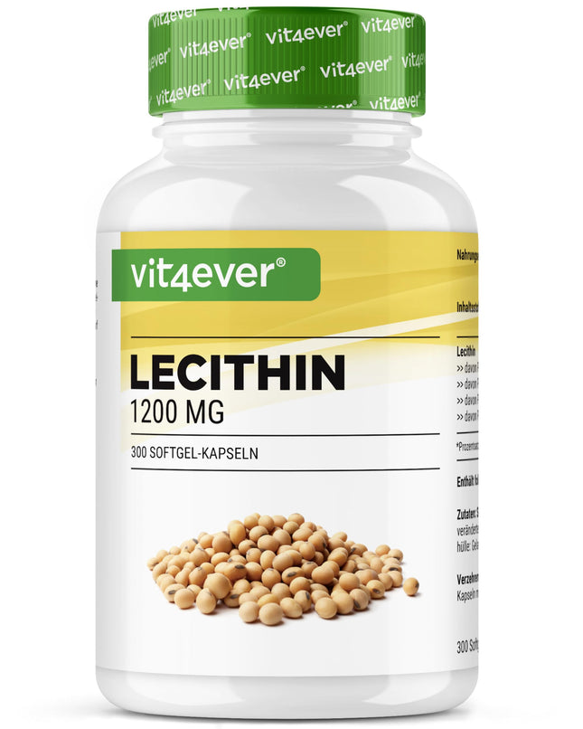 Lecitīns 1200 mg - 300 mīkstās kapsulas - Premium: Ar fosfatīdiem - Nesatur ĢMO sojas lecitīnu - Augsta deva - Augstākās kvalitātes
