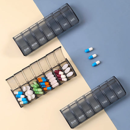 Jaimela 7 dienu tablešu kastīte, viegli atverams tablešu organizators vitamīniem, uztura bagātinātājiem un medikamentiem (melna)