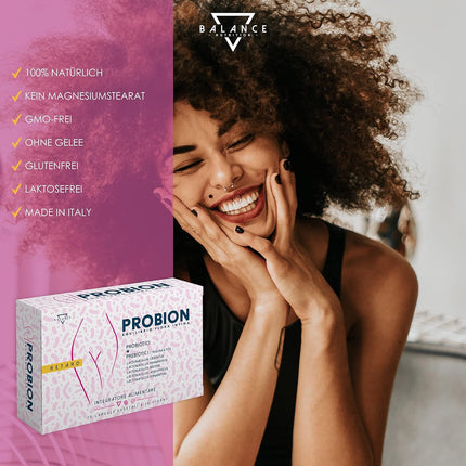 PROBION® - kultūru komplekss sieviešu intīmajai florai | Vaginālās probiotikas | Probiotikas sievietēm | Uztura bagātinātāji prebiotikas | Bakteriālās maksts floras labsajūta | 30 kapsulas