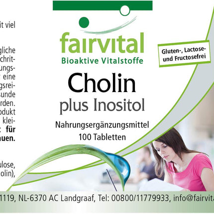 Fairvital | Holīna bitartrāts plus inozitols - 100 tabletes - AUGSTA DEVA - VEGĀNS