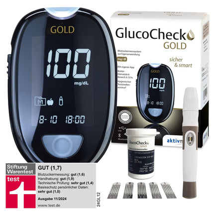 GlucoCheck GOLD asins glikozes mērītājs (mg/dl) glikozes līmeņa asinīs paškontrolei diabēta slimniekiem