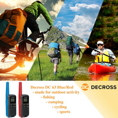 DC DECROSS 63 rācija bērniem un pieaugušajiem, 2 rāciju iepakojums līdz 8 km, PMR446 16 kanāli, VOX, lukturītis, IPX4, dāvana zēniem un meitenēm vecumā no 5, 6, 7, 8 gadiem, pārgājieni, kempings, uzlādējama baterija (zila)