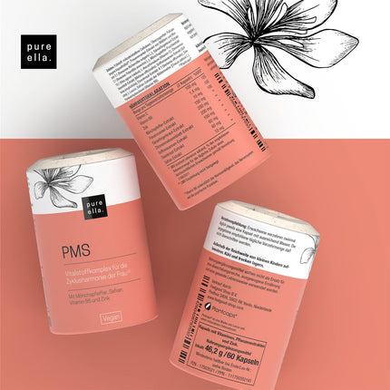 Pure Ella Vital uzturvielu komplekss sievietēm - satur vijoles ogas, aveņu mēli, safrānu, C vitamīnu, B6 vitamīnu un cinku - periodam pirms menstruācijām - dabīgs, bez hormoniem, vegāns - 60 kapsulas