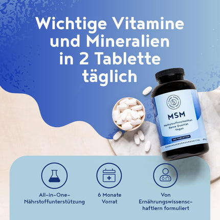 MSM 2000 mg ar C vitamīnu - 365 tabletes ar metilsulfonilmetānu - Kompaktāks MSM pulveris nekā kapsulās - Augstas devas un vegānisks - Alpha Foods