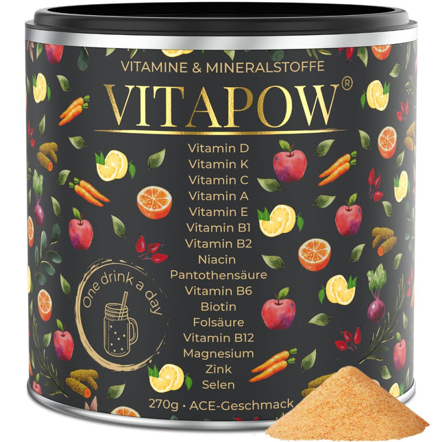 Multivitamīnu pulveris + magnijs, cinks un selēns - vitamīni AZ augstā devā - stiprina imūnsistēmu - augstas kvalitātes mikroelementi - bez pievienota cukura - vegāns - ražots Vācijā - ACE garša