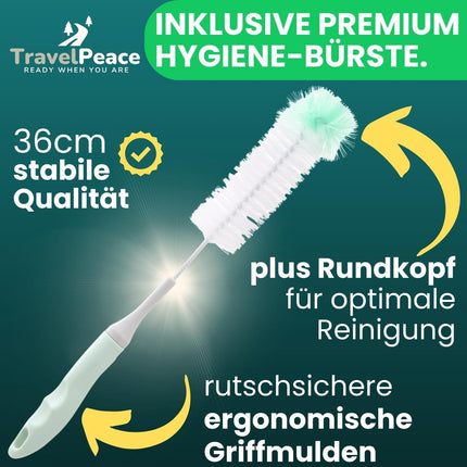 TRAVELPEACE® - pisuāra pudele - 3 vienā komplekts - ar komforta higiēnas birsti - ieskaitot Privātuma soma - pisuārs sievietēm un vīriešiem