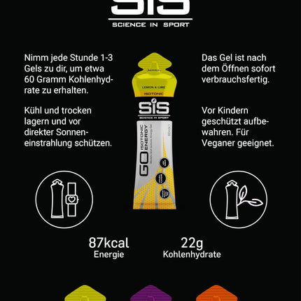 Science in Sport GO High Carb Isotonic Energy Gel 20 x 60ml Vegāns - Izotoniska formula ar 22 g ogļhidrātu, labs enerģijas avots, optimāla alternatīva izotoniskiem dzērieniem.