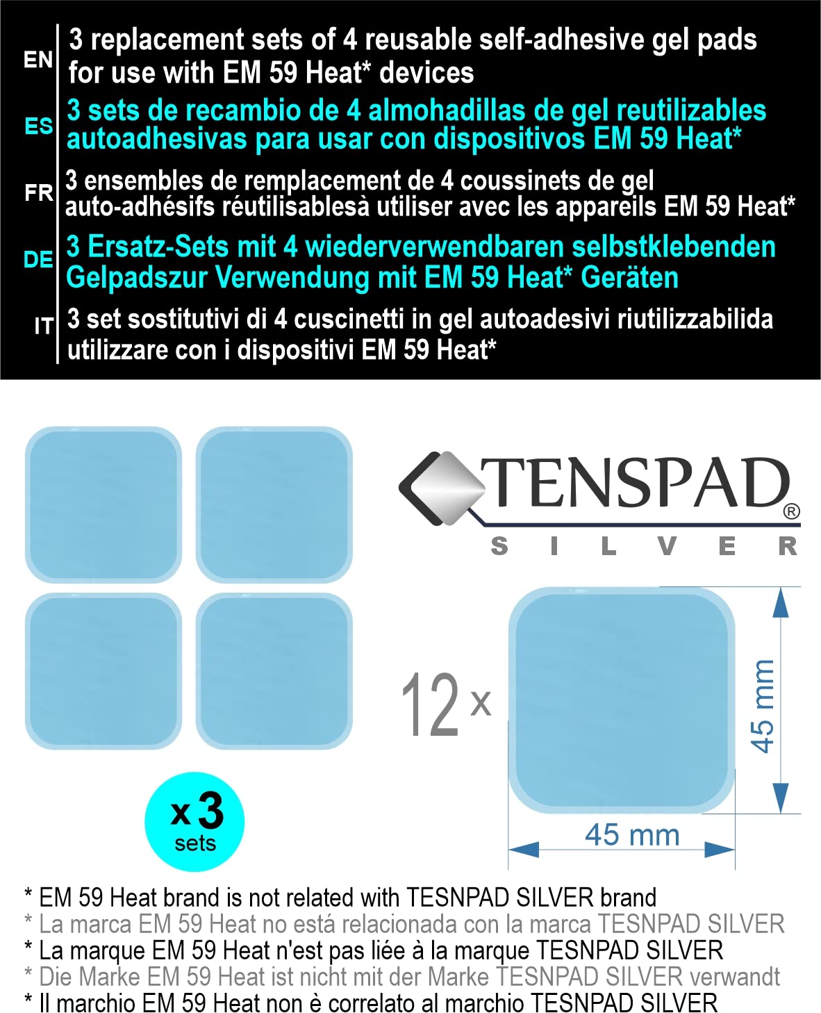 3 Ersatzsets (12 Stück) Gel Pads Tenspad Silver saderīgi ar Beurer EM 59 Heat Geräten. Sparen Sie bis zu 30% des Preises