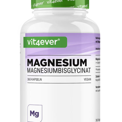 Magnija bisglicināts - 365 kapsulas - Premium: Helatēts magnijs - 155 mg elementārā magnija vienā kapsulā - Laboratorijā pārbaudīts - Vegāns - Augsta deva