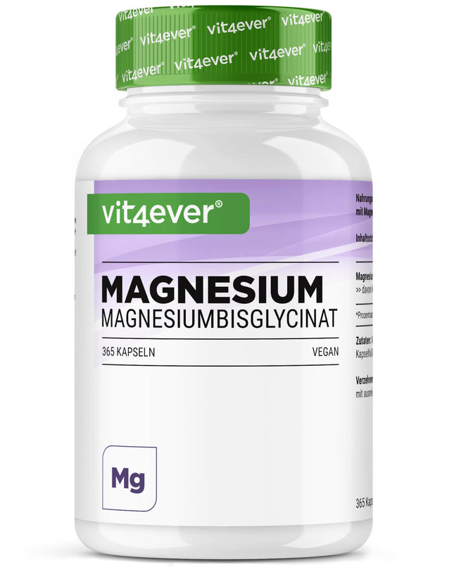 Magnija bisglicināts - 365 kapsulas - Premium: Helatēts magnijs - 155 mg elementārā magnija vienā kapsulā - Laboratorijā pārbaudīts - Vegāns - Augsta deva