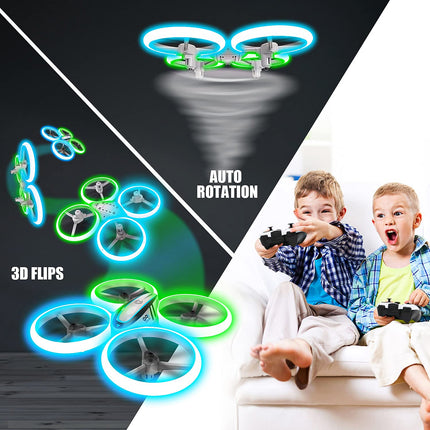 AVIALOGIC Q9s drons bērniem ar augstuma noturēšanu un bezgalvas režīmu, tālvadības kvadrokopters ar zilām un zaļām gaismām un 2 baterijām, rotaļu drons bērniem un iesācējiem