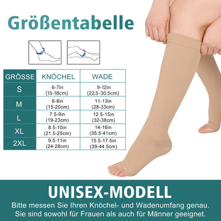 Evolyline 2 pāri medicīnisko kompresijas zeķu sievietēm un vīriešiem 20-30 mmHg 2. klase, kompresijas zeķes trombozes gadījumā sievietēm, atbalsta zeķes sievietēm, atbalsta zeķubikses varikozām vēnām un potītēm