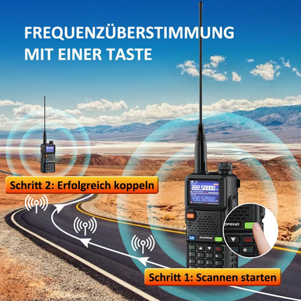BAOFENG 5RM divu joslu radio UHF VHF, licencēts amatieru radio, jaudīgs rokas radio, liela darbības rādiusa 999 kanāli, FM radio, VOX, DTMF, rācija ar 2500mAh akumulatoru.