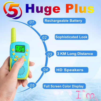 TUCHUNME Walkie Talkie Kids, uzlādējams 8 kanālu āra rotaļu divvirzienu radio ar lukturīti, dāvanas zēniem un meitenēm, liela darbības rādiusa piedzīvojumiem brīvā dabā, kempingam, pārgājieniem