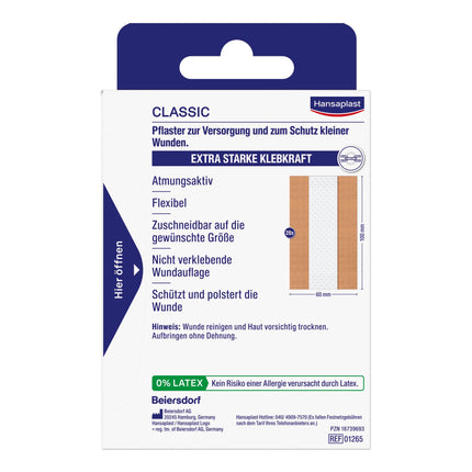 Hansaplast Classic plāksteri (2 m x 6 cm), griežami brūču plāksteri ar īpaši spēcīgu līmi un baktēriju aizsargu, elastīgs un elpojošs pārsējs