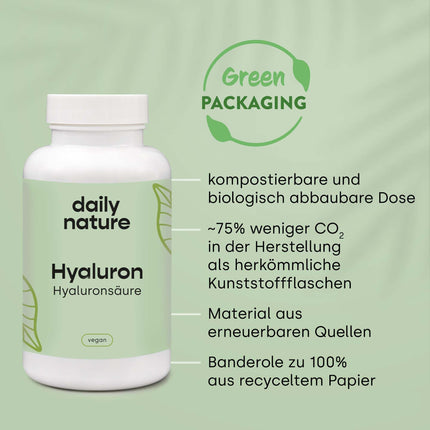 dailynature hialuronskābe 90 kapsulas | 1100 kDa | liela deva ar 500 mg nātrija hialuronāta vienā kapsulā | vegāns | bez nevēlamām piedevām | bezglutēna | bez laktozes