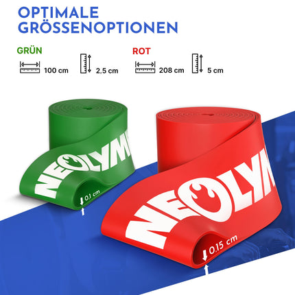 NEOLYMP zobu diegu komplekts – 2 fitnesa lentes, kas izgatavotas no 100% dabīgā lateksa – Ideāli piemērotas fizioterapijas piederumiem, spēka treniņiem un reģenerācijai – Ūdensnecaurlaidīga, plīsumizturīga – Fitnesa lente, ieskaitot somu