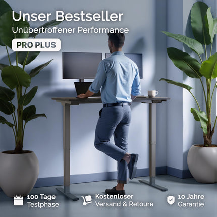 DESKSPACE PRO Plus augstumā regulējams pelēks rāmis | Galda rāmis ar divu motoru regulējamu augstumu | Elektriskais galda rāmis ar atmiņas funkciju