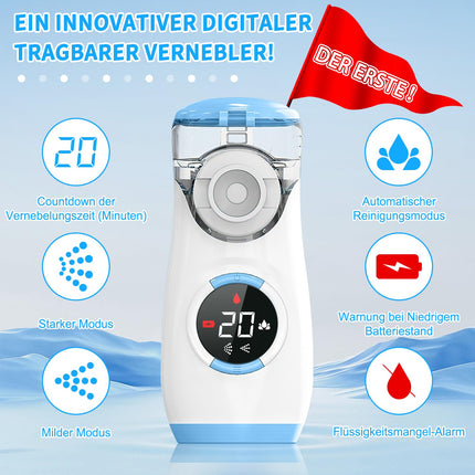 Pilnībā digitāls inhalators, inhalators zīdaiņiem, bērniem un pieaugušajiem, inhalators ar atpakaļskaitīšanu līdz atomizācijai, kluss pārnēsājams inhalators ar 2 maskām un iemutni - zils