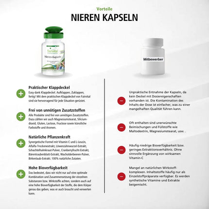 Fairvital | Nieru kapsulas - 60 kapsulas - AUGSTA DEVA - VEGĀNS - ar dzērvenēm, miltenēm, pienenēm un citām sastāvdaļām