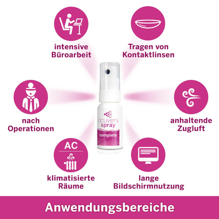 Ocuvers Complete acu aerosols ar 0,3% hialuronskābi, liposomām, alveju, B5 vitamīnu un E vitamīnu - acu aerosols sausām acīm - alternatīva acu pilieniem, 10 ml