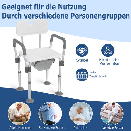 YRHome Augstumā regulējams alumīnija tualetes krēsls, dušas krēsls ar noņemamiem roku balstiem un atzveltni, neslīdošs dušas krēsls, līdz 150 kg, senioriem, grūtniecēm un cilvēkiem ar ierobežotu mobilitāti
