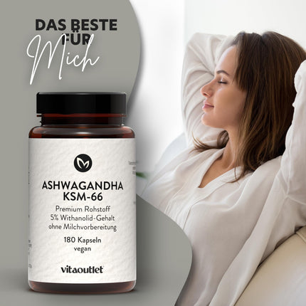 vitaoutlet | Organiskā ašvaganda augstā devā | KSM-66® augstākās kvalitātes izejviela (180 kapsulas) | oriģinālā Indijas pasiflora | dabīgs | laboratoriski pārbaudīts | vegāns | 6 mēnešus | Augstākās kvalitātes ašvagandas kapsulas