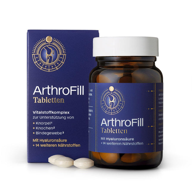 Arthro Fill tabletes - hialuronskābes barības vielu komplekss aktīvo kustību funkciju atbalstam - 15 svarīgas un mikrouzturvielas - 100% bez dopinga