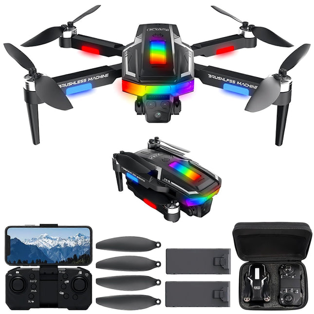 Salokāms bezkontaktu drons iesācējiem, Wi-Fi FPV drons ar platleņķa 1080P HD kameru, 3D pagriezienu, gravitācijas sensoru, pacelšanos/nosēšanos ar vienu pogu, sekojiet man, žestu fotografēšanu, divām kamerām, 2 baterijām