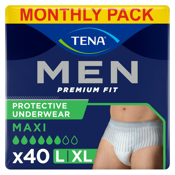 TENA MEN Active fit Pants Plus - 40 gabali mēneša iepakojumā (4 x 10) - Vienreizējās lietošanas biksītes vīriešiem - mērenai vai spēcīgai urīna noplūdei - L izmērs