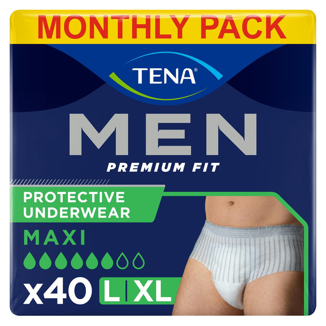 TENA MEN Active fit Pants Plus - 40 gabali mēneša iepakojumā (4 x 10) - Vienreizējās lietošanas biksītes vīriešiem - mērenai vai spēcīgai urīna noplūdei - L izmērs