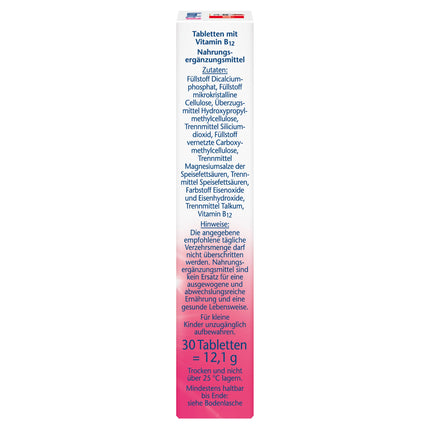 Doppelherz B12 vitamīns 500 - augsta deva ar 500 µg B12 vitamīna vienā tabletē - vegāns - 30 mini tabletes
