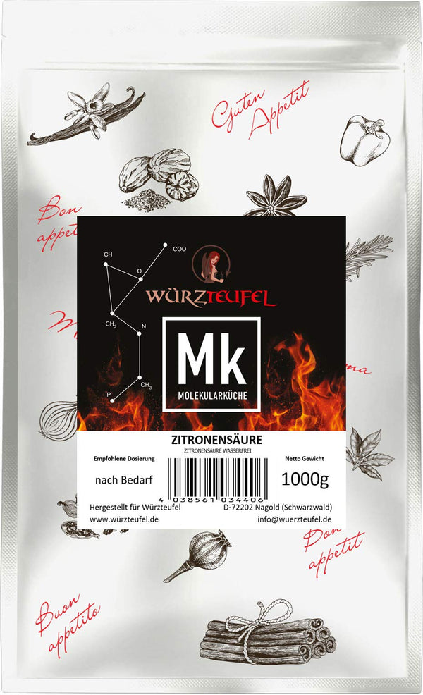 Smalka citronskābe, dabīgā citronskābe, dabīgā citronskābe. Maisiņš 1000 g. (1,0 kg)