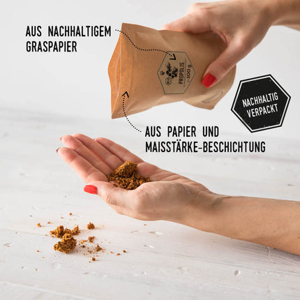 beegut BIOLOĢISKAIS propoliss neapstrādāts, dabīgs, svaigi novākts un tīrs propoliss, 100 g neapstrādāta propolisa jūsu pašu pārstrādei, 100% no BIOLOĢISKĀS biškopības