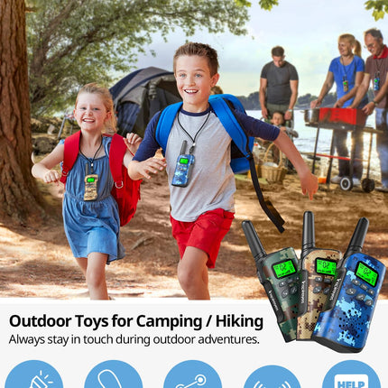 Inspireyes Walkie Talkie Kids uzlādējama rācija, 48 stundu darba laiks, 8 kanālu divvirzienu radio, dāvanas zēniem un meitenēm, pārgājieni un kempings brīvā dabā, 3–12 gadus veca rotaļlieta