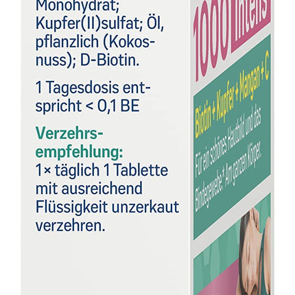 tetesept Collagen 1000 Intens – 1 x 30 tabletes – Uztura bagātinātājs ar kolagēnu, C vitamīnu, biotīnu, varu un mangānu – Saistaudu un skaistas sejas ādas veselībai