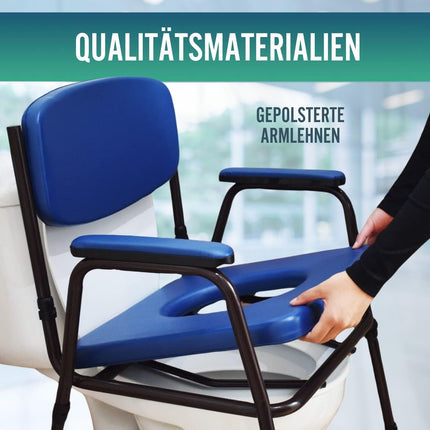 OrtoPrime tualetes krēsls, polsterēts, pārnēsājams, regulējams, pārnēsājams, ar piespraužamu bidē, vannas istabas krēsls vecāka gadagājuma cilvēkiem, geriatrijas vannas istabas krēsls, ērts un izturīgs