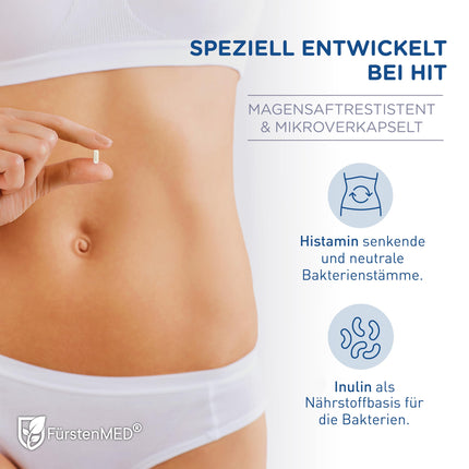 FürstenMED® Bifidoflor HIT - Lactobacillus un Bifidobacterium kapsulas histamīna nepanesības ārstēšanai - 60 kuņģa sulu izturīgas kapsulas ar inulīnu - laboratoriski pārbaudītas, vegānas un bez piedevām
