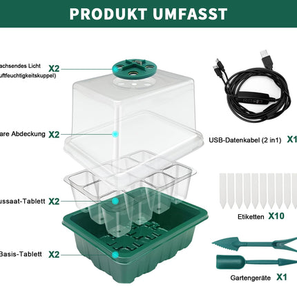 Iekštelpu siltumnīcas audzēšanas kaste, 2 daļu mini siltumnīcas audzēšanas komplekts ar paceltu vāku, stādu stādītājs ar augu gaismām ar pilnu spektru, paplātes siltumnīcas audzēšanas paplāte augiem