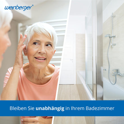 Weinberger dušas krēsls vannas istabas krēsls | Regulējams augstums | Neslīdošs | Celtspēja līdz 150 kg | Mūsdienīgs vannas istabas palīglīdzeklis senioriem | Modelis 43908 | Balts