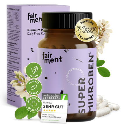 fairment SuperMicrobes® baktēriju celmi 3 miljardi CFU/dienas devā, ar cinku, vegāniski, histamīnu neitralizējoši un ar augstu devu, 60 kapsulas no Vācijas