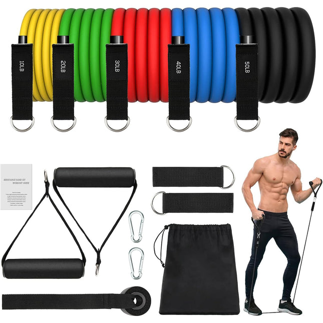 JATEKA fitnesa lentu komplekts, 5 sporta pretestības lentes 5 pretestības lentes, pretestības lentes ar durvju enkuru, rokturiem, potīšu siksnām, pārnēsājamas muskuļu veidošanai un Pilates nodarbībām vīriešiem un sievietēm