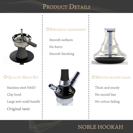 NOBLE HOOKAH ūdenspīpes komplekts Maza ūdenspīpe Mini ūdenspīpe ar augstas kvalitātes aksesuāriem - ar rokām pūsta pudele 2 šļūtenes