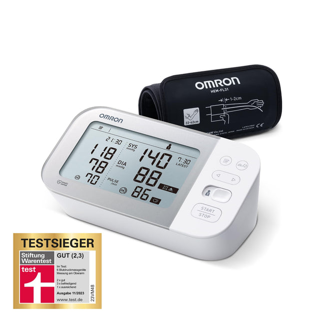 OMRON X7 Smart — automātisks augšdelma asinsspiediena mērītājs | Testa uzvarētājs Stiftung Warentest 23.11. | AFib noteikšana | klīniski apstiprināts - arī diabēta slimniekiem | ar bezmaksas viedtālruņa lietotni | 22–42 cm