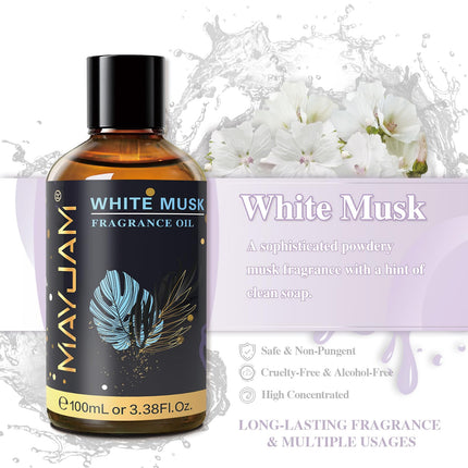 MAYJAM Baltā muskusa eļļa 100ml, augstākās kvalitātes smaržeļļa ēterisko eļļu difuzoram, aromterapijai, mājām, eļļas deglim