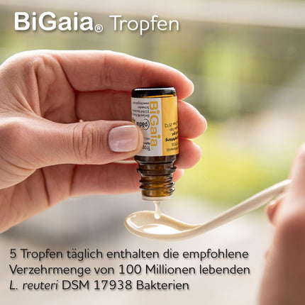 BiGaia® pilieni 10 ml, ar dabīgo pienskābes baktēriju L. reuteri zarnu mikrofloras atbalstam, droši lietojami zīdaiņiem no dzimšanas brīža